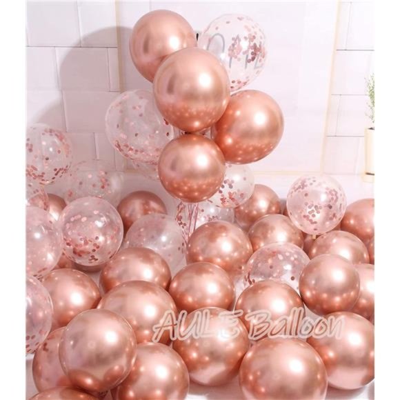 Party Balloons Pack of 42 - Metallic Chrome Rose Gold Balloons and Rose Gold - Picture 6 of 6